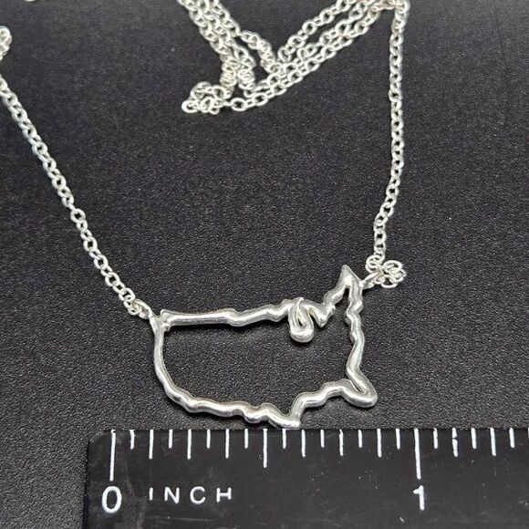 Sterling‎ Silver USA Outline Necklace, 18 Inch, Minimalist Map, 925, 1.75g - Picture 5 of 5